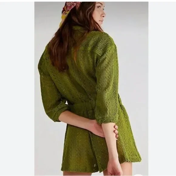 FREE PEOPLE RYAN RUMPER, olive green knit rumper - Picture 3 of 4